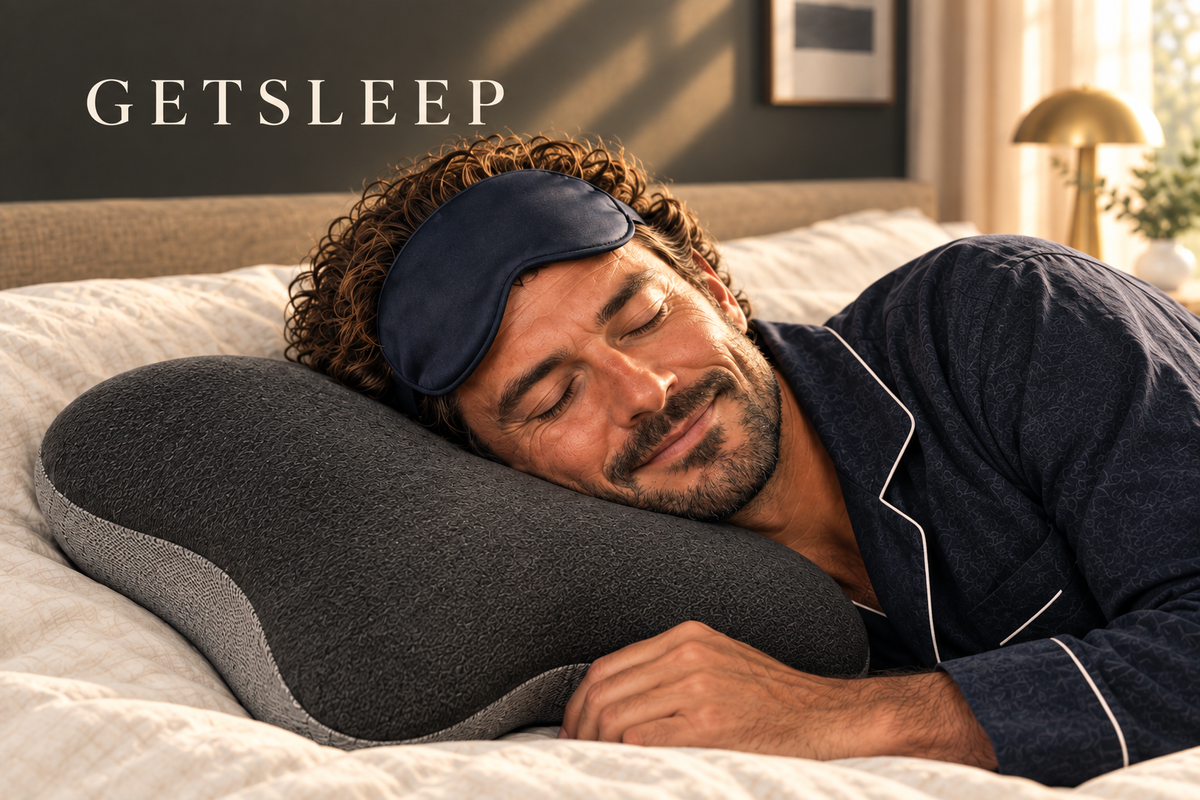 Man rust op donker vlindervormig GETSLEEP kussen