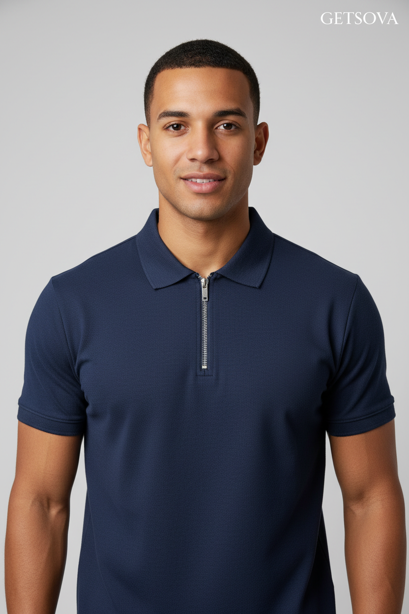 Getsova Navy Zip Polo