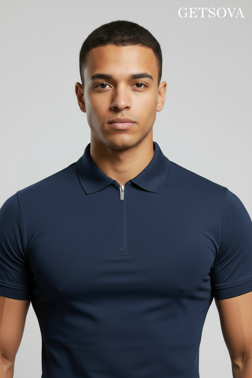 Getsova Navy Zip Polo Shirt